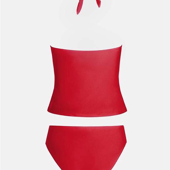 Ruffle Halter Tankini Set Tummy Control Bikini Mid Rise Hipster Bottom - Picture 3 of 6